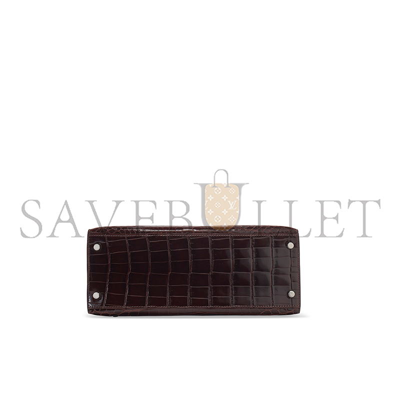 HERMÈS MASTER A SHINY HAVANE NILOTICUS CROCODILE SELLIER KELLY 28 WITH PALLADIUM HARDWARE (28*22*10cm)